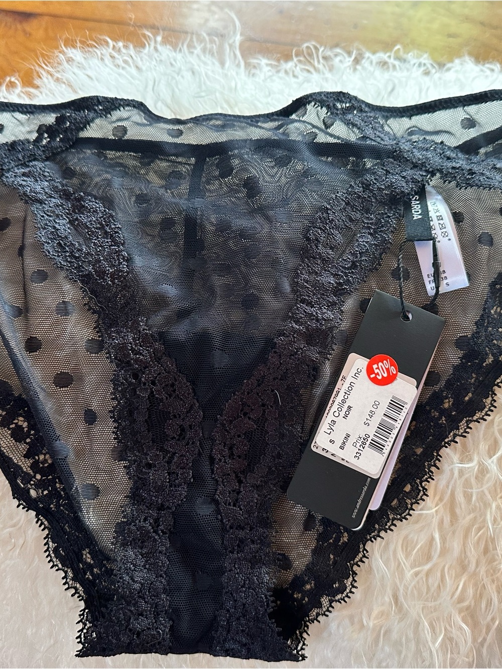 Andres Sarda Sheer blacLace Polka Dot Panty - with free white lace panty